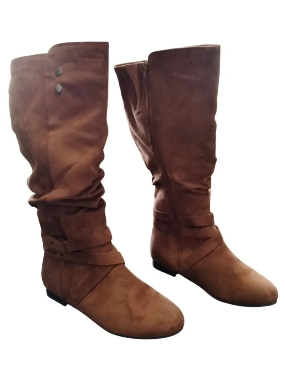 Mysoft Size 10 XW Boots Extra Wide Calf Slouchy Knee-High Dark Brown Side Zipper